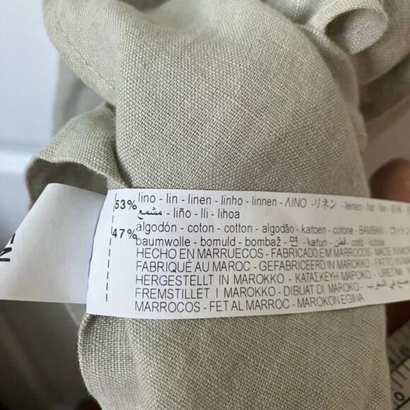 Zara Sage Green Linen Tie Front Romper Lace Khaki Womens L Neutral - Picture 8 of 9